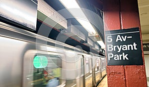 NEW YORK CITY - JUNE 8, 2013: Fifth Avenue subway station with s