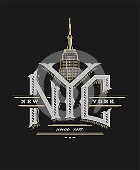 New York city logo, emblem, vintage style on a dark background. Vector illustration.