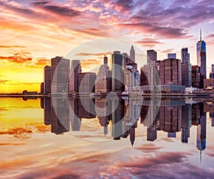 New York City Lower Manhattan at Sunset, View from Brooklyn