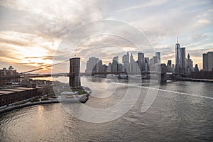 New York City Manhattan Brooklyn Bridge sunset