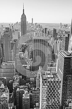 New York City, Manhattan downtown skyline, black and white