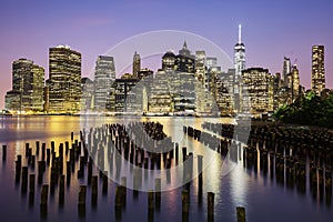 New York City Manhattan downtown skyline at dusk