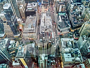 New York City. Manhattan downtown vertical view with skyscrapers and buildings.