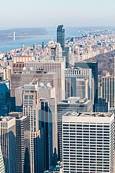 New York City Manhattan midtown aerial panorama view with skyscrapers