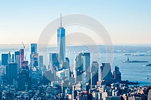 New York City Manhattan midtown aerial panorama view with skyscrapers