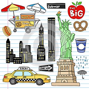 New York City Manhattan Notebook Doodle Vector Set