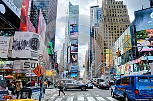 NEW YORK CITY, MANHATTAN, OCT,25, 2013: NYC Times Square lights screens buildings fashion boutiques architecture advertising led s