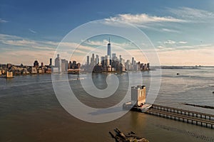 New York city Manhattan skyline from New Jersey. Manhattan over the Hudson river. NYC cityscape, aerial view. Manhattan