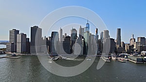 New York City Manhattan skyline panorama beautiful America of aerial view on skyscrapers over Hudson River US