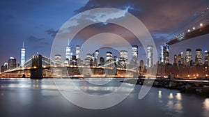 New York City Manhattan skyline panorama with Brooklyn Bridge