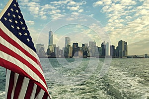 New York City Manhattan skyline Usa waving flag