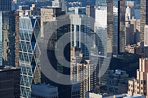 New York City Manhattan skyscrapers aerial view, glass buildings