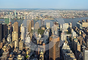 New York City Manhattan street aerial view with skyscrapers