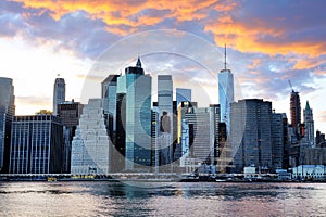 New York City Manhattan sunset skyline panorama