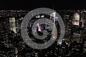 New York City Manhattan Times Square panorama aerial view at night