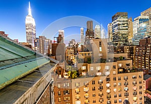 New York City. Midtown Manhattan buildings at sunset, aerial vi