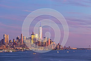 New York City midtown Manhattan sunset skyline panorama view over Hudson River