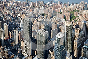 New York City midtown skyline aerial view with skyscrapers