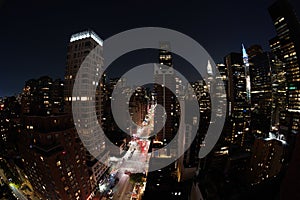 New york city night aerial cityscape from terrace rooftop