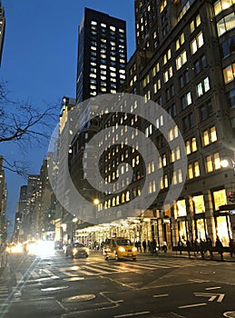 New York City Night Lights Street Traffic Buildings Evening Rush Hour