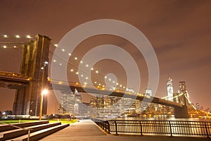 New York City night panorama with Brooklyn Bridge