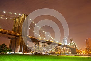 New York City night panorama with Brooklyn Bridge