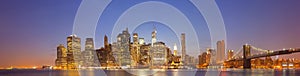 New York City night panorama with Brooklyn Bridge