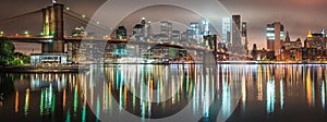 New York City, night panorama, Brooklyn Bridge