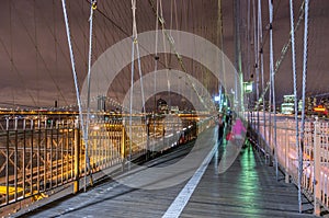 New York city night skyline from Brooklyn bridge