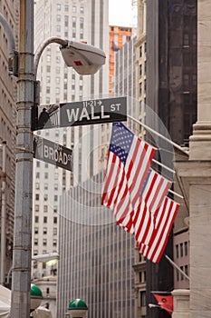 Street sign at Wall Street and Broad Street in New York City