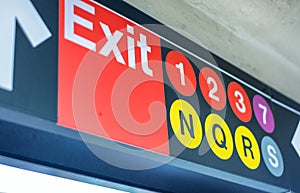 NEW YORK CITY - OCTOBER 23, 2015: Exit signs inside subway stati