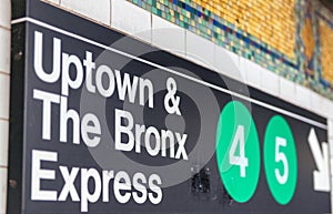 NEW YORK CITY - OCTOBER 24, 2015: Uptown and Bronx subway signs. photo