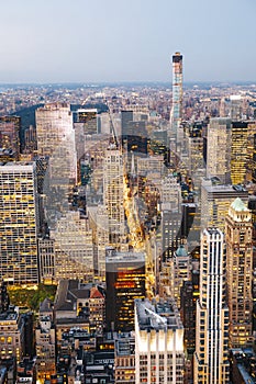 New York City office buildings at night