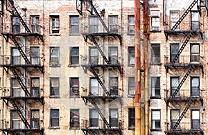 New York City old apartment building with rusted pipes