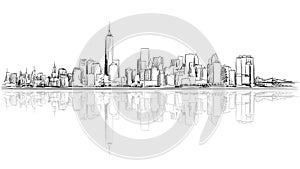 New York City Outline Sketch with Refection