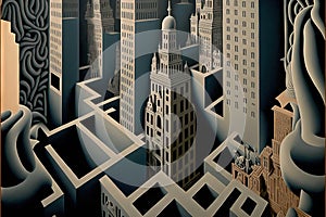 New york city painted by escher illustration generative ai