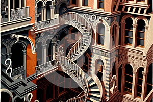 New york city painted by escher illustration generative ai