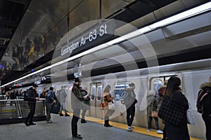 New York City People Commute to Work Subway Car Train Station Rush Hour