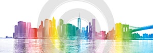 New York City - rainbow colors silhouette of Manhattan skyscrap