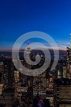 New York City skyline aerial panorama view at night with Times