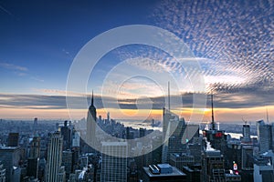 New York City skyline aerial panorama view at night with Times