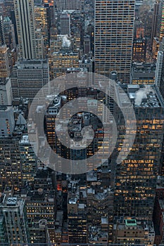 New York City skyline aerial panorama view at night with Times