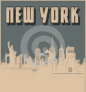 New York City Skyline Art Deco Style Vintage Retro