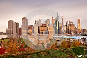 New York City Skyline with Autumn Foliage