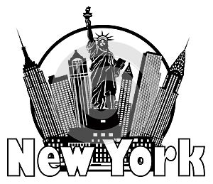 New York City Skyline Black and White Circle Vector Illustration