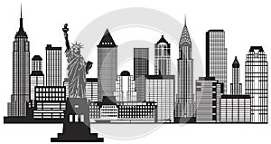 New York City Skyline Black and White Illustration Vector