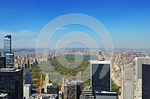 New York City skyline, central park and skyscrapers of Manhattan aerial view