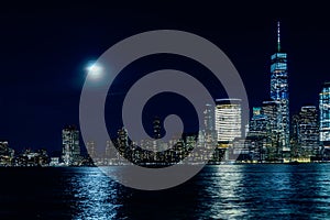 New York City skyline and Downtown Manhattan from Jersey City during night