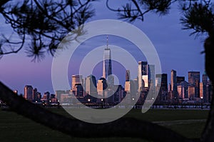 New York City skyline at dusk