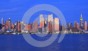 New York City skyline at dusk, view from New Jersey area